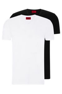 Two-pack of slim-fit T-shirts in stretch cotton, White / Black