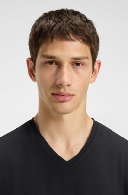 Paquete de dos camisetas de algod&oacute;n el&aacute;stico con cuello en pico, Blanco / Negro