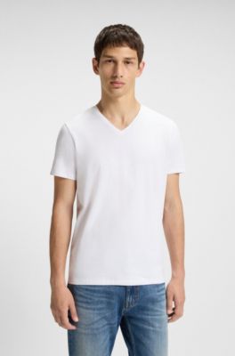 Zweierpack T-Shirts aus Stretch-Baumwolle mit V-Ausschnitt, Wei&szlig; / Schwarz