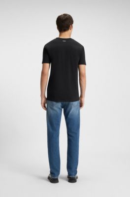 Zweierpack T-Shirts aus Stretch-Baumwolle mit V-Ausschnitt, Wei&szlig; / Schwarz