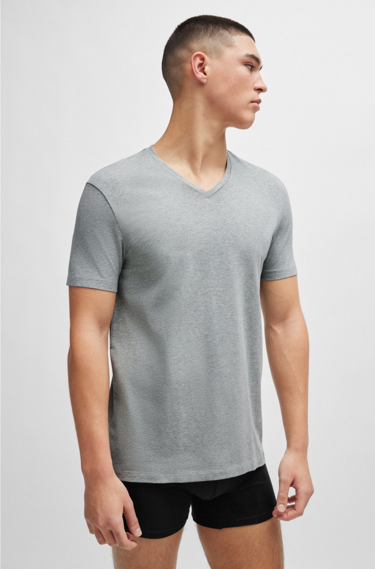 Two-pack of slim-fit T-shirts in stretch cotton, Light Grey
