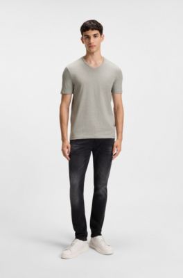 Two-pack of V-neck T-shirts in stretch cotton, White / Light Grey