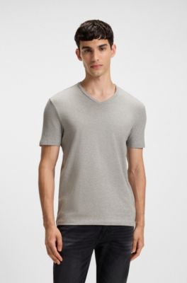 T-shirt in cotone elasticizzato con scollo a V in confezione da due, Bianco / Grigio chiaro