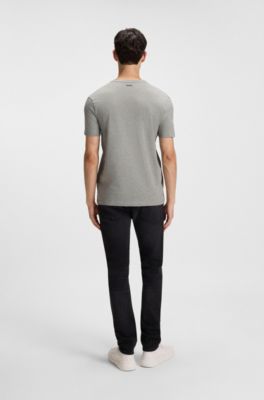 2-pack v-ringade t-shirts i stretchig bomull, Vit / Ljusgr&aring;