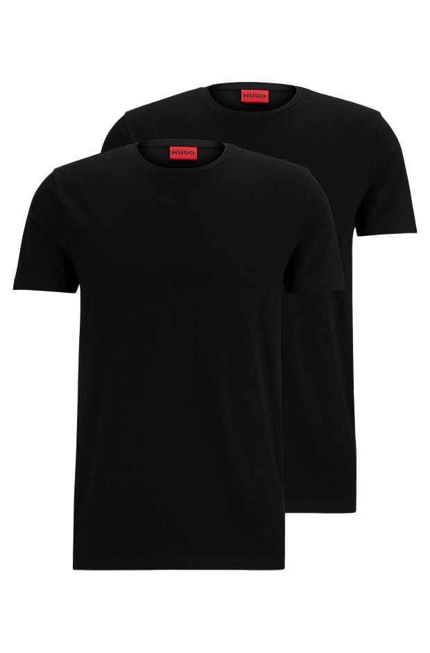 T-shirt slim fit in cotone elasticizzato in confezione da due, Nero