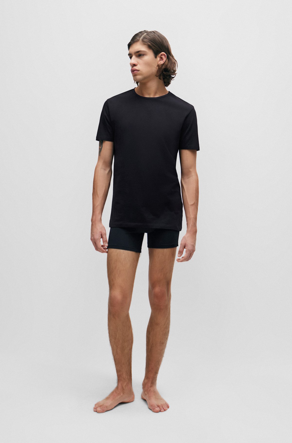 Zweier-Pack T-Shirts aus elastischem Baumwoll-Jersey mit Rundhalsausschnitt, Schwarz