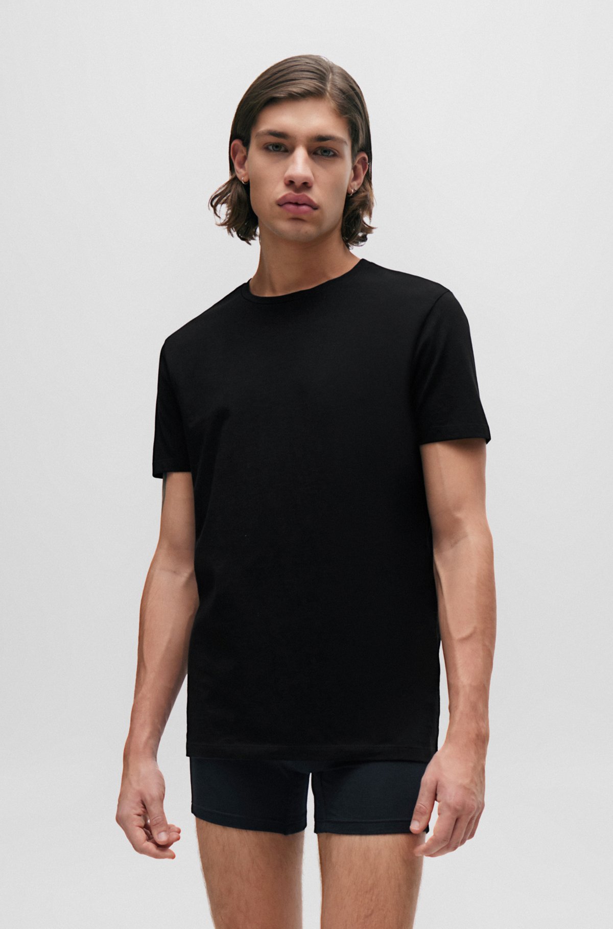 Two-pack of slim-fit T-shirts in stretch cotton, Black