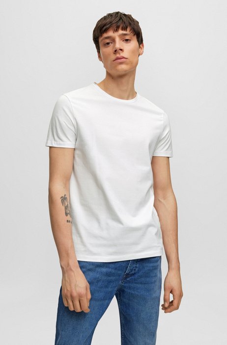 Zweier-Pack T-Shirts aus elastischem Baumwoll-Jersey mit Rundhalsausschnitt, Weiß