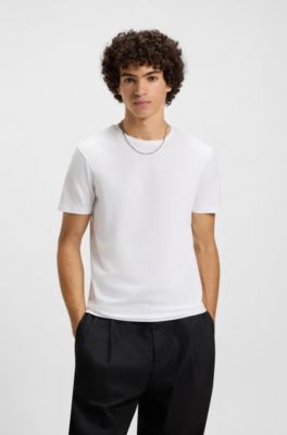 T-shirt slim fit in cotone elasticizzato in confezione da due, Bianco