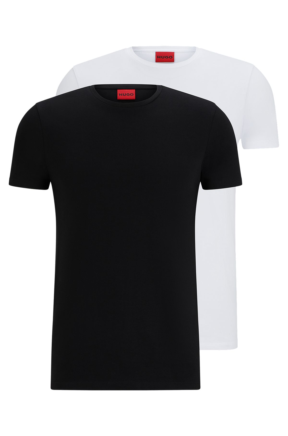 스트레치 코튼 슬림 핏 티셔츠 2개 세트, 화이트 / 블랙