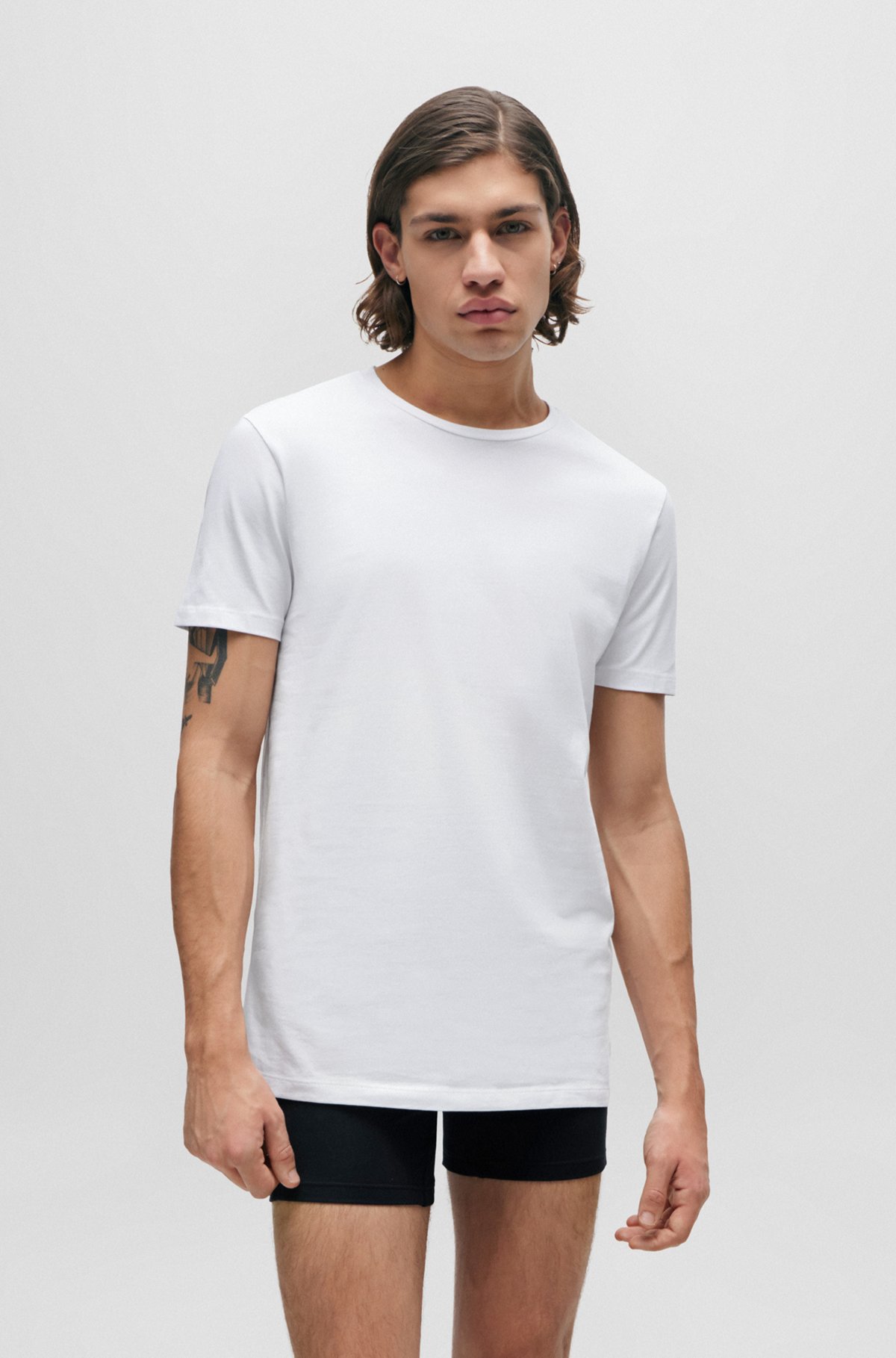 Conjunto de 2 t-shirts de ajuste slim em algodão elástico, Branco / Preto