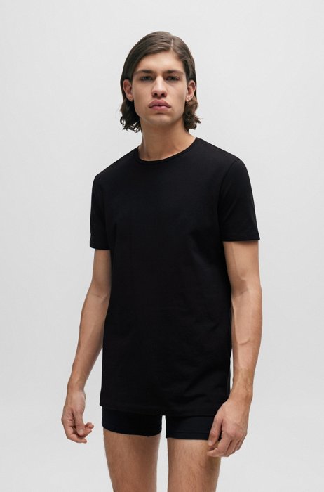 Zweier-Pack T-Shirts aus elastischem Baumwoll-Jersey mit Rundhalsausschnitt, Weiß / Schwarz