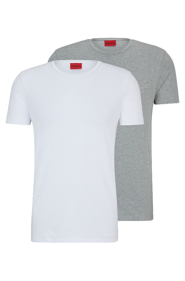 Two-pack of slim-fit T-shirts in stretch cotton, Light Grey