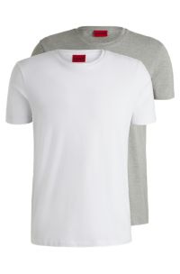 Lot de deux t-shirts Slim en coton stretch, Blanc / Gris chiné