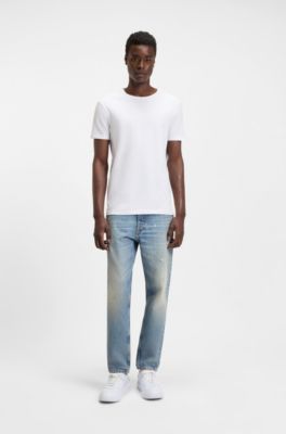 T-shirt slim fit in cotone elasticizzato in confezione da due, Bianco / Grigio chiaro