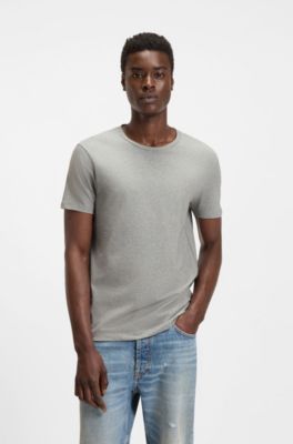 Pakke med to T-shirts i bomuld med str&aelig;k og med slim fit, Hvid / Lysegr&aring;