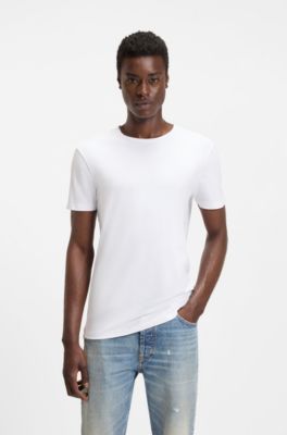 Pakke med to T-shirts i bomuld med str&aelig;k og med slim fit, Hvid / Lysegr&aring;