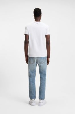 T-shirt slim fit in cotone elasticizzato in confezione da due, Bianco / Grigio chiaro