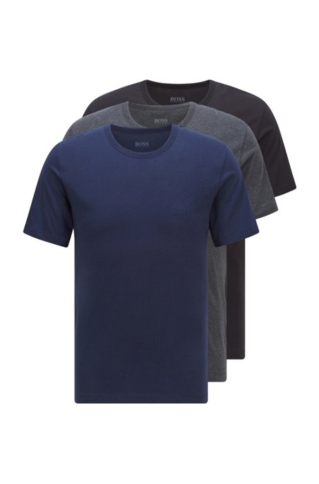 Three-pack of regular-fit cotton T-shirts, Black / Grey / Blue