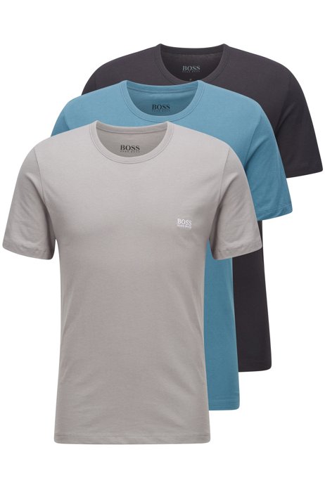 Three-pack of regular-fit cotton T-shirts, Black / Grey / Blue