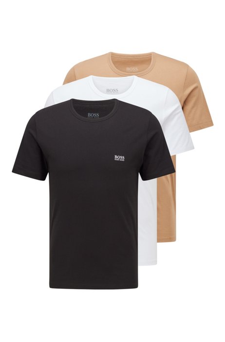 T-Shirts aus Baumwolle im Dreier-Pack, Schwarz / Weiß / Beige