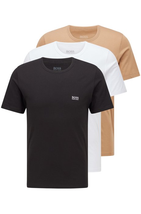 Set van drie regular-fit T-shirts van katoen, Zwart/wit/beige