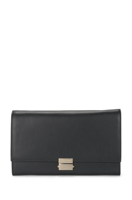Plain-coloured leather clutch bag with metal chain: 'Munich Mini-M', Black