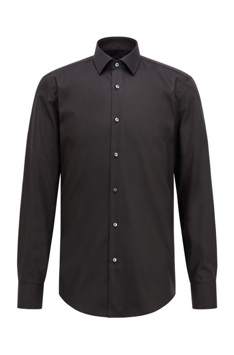 Slim-fit business shirt in cotton poplin, Black