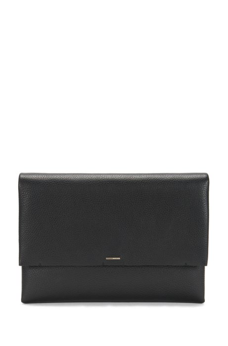 BOSS Luxury Staple Clutch in unlined Italian leather with chain strap, Black