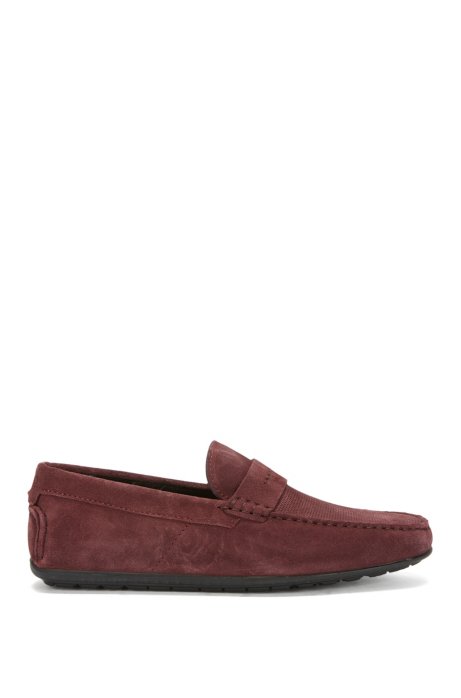 Slip-on moccasins in Italian suede, Dark Red