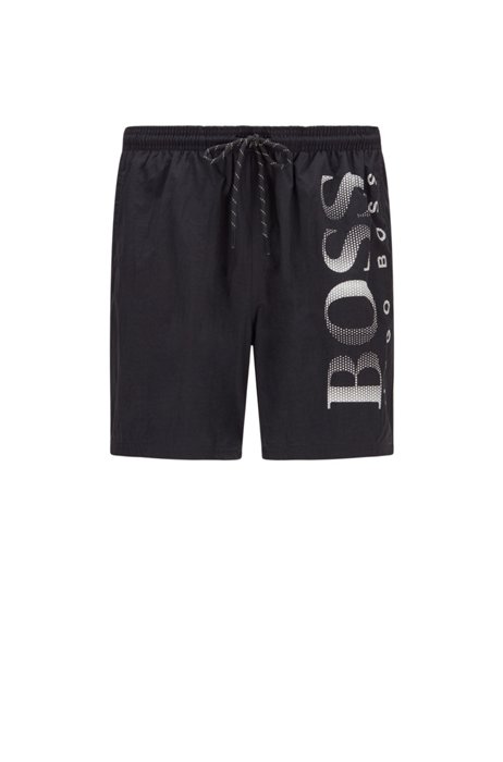 Quick-drying swim shorts with contrast logo, Black