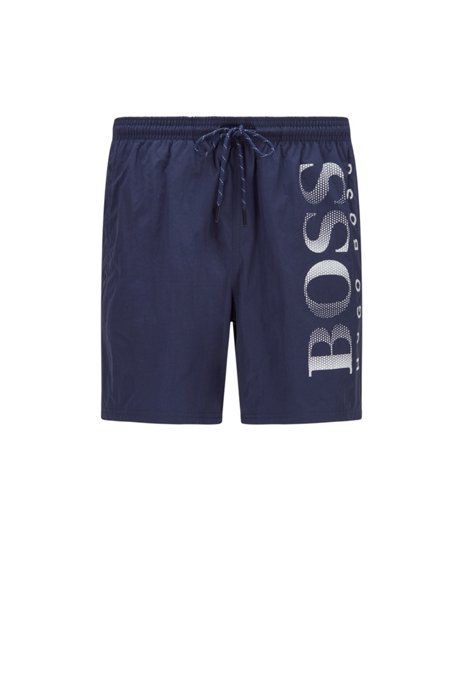 Quick-drying swim shorts with contrast logo, Dark Blue