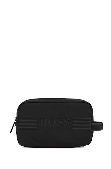 Hugo Boss Logo-print Washbag In Structured Nylon With Waterproof Zip In Black