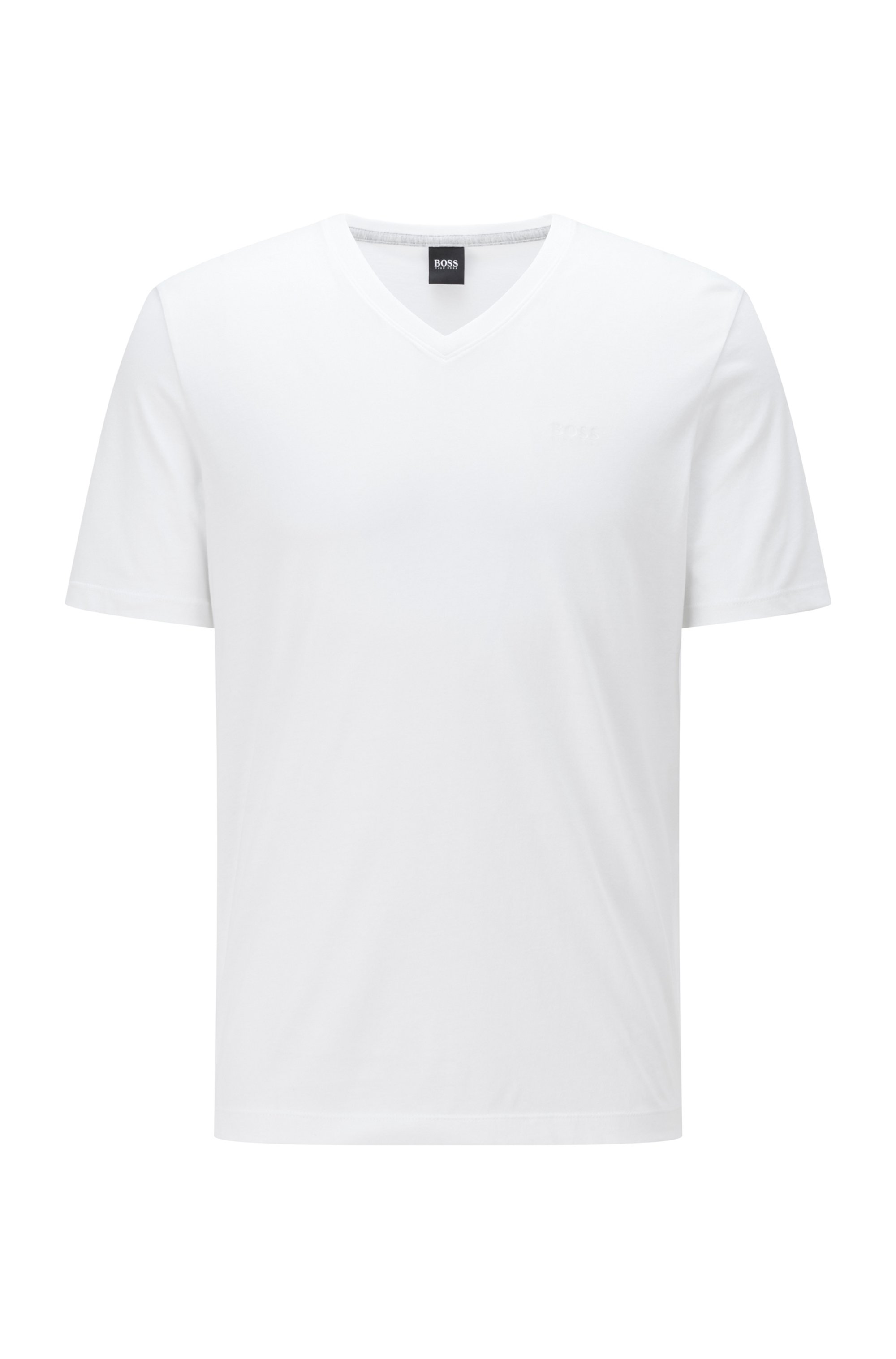 T-shirt à col V en jersey de coton, Blanc