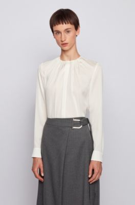 Silk-blend blouse with gathered neckline