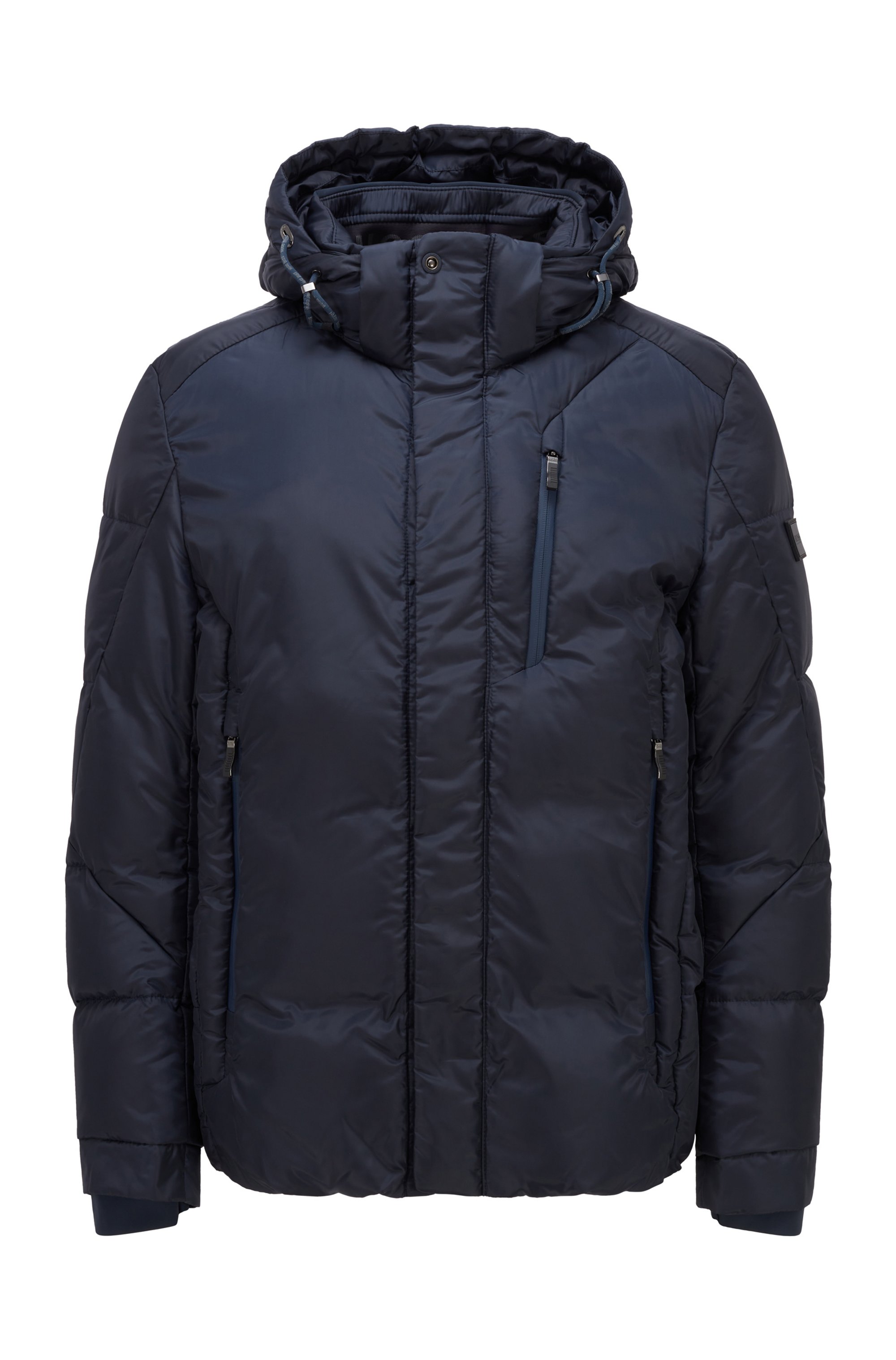 Mixed-material hooded jacket with logo badge, Dark Blue