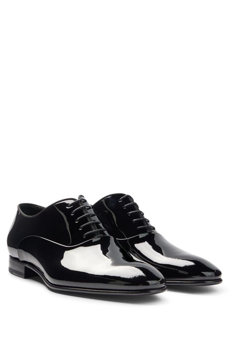 Oxford-Schuhe aus Lackleder mit Ripsband-Paspeln, Schwarz
