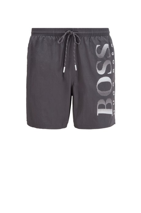 Logo-print swim shorts in technical fabric, Grey