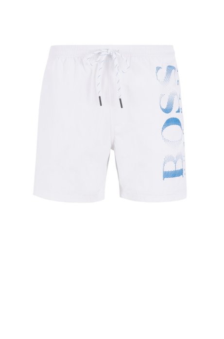 Logo-print swim shorts in technical fabric, Natural