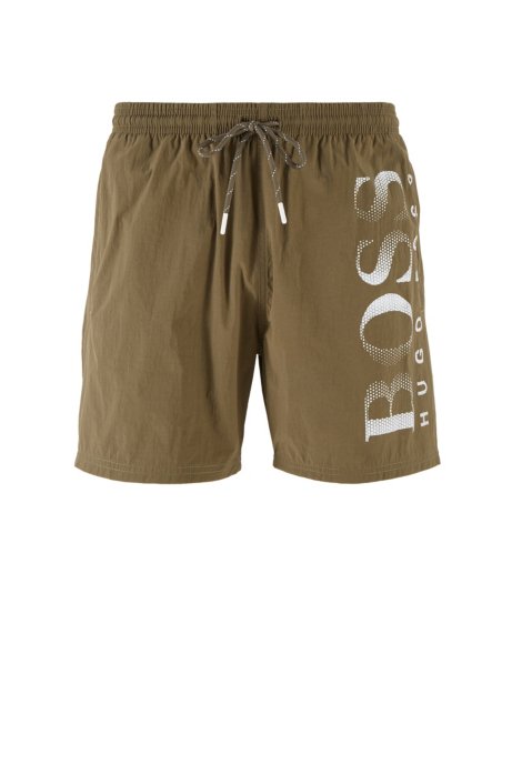 Logo-print swim shorts in technical fabric, Dark Brown