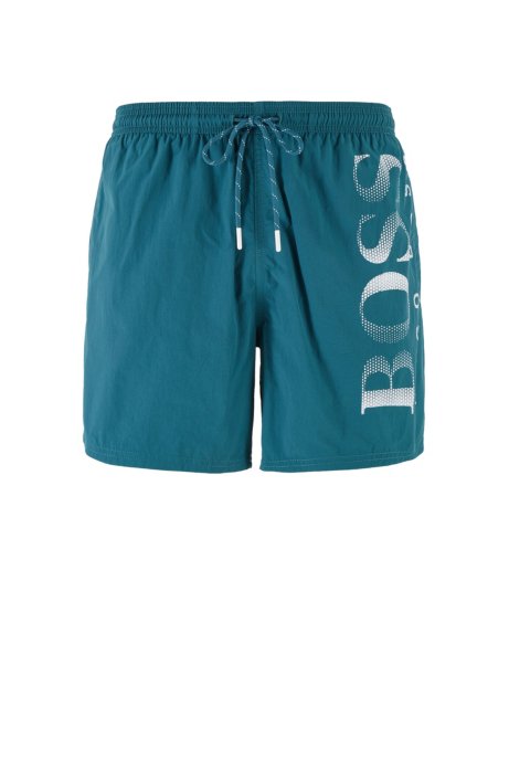 Logo-print swim shorts in technical fabric, Dark Green