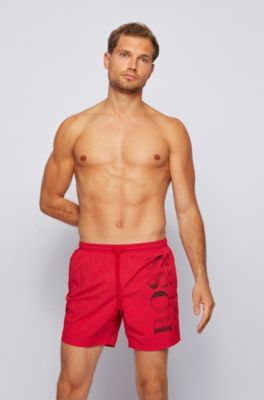 red hugo boss swim shorts