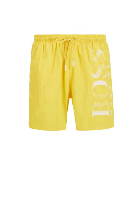 Logo-print swim shorts in technical fabric, Yellow