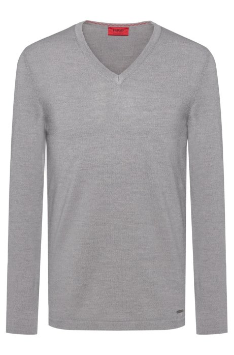 Slim-fit V-neck sweater in Merino wool, Light Grey
