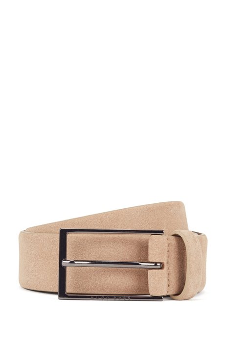 Soft suede leather belt with polished gunmetal pin buckle, Brown