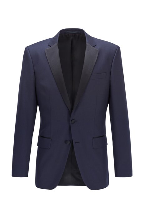 Slim-fit virgin wool jacket with silk details, Dark Blue