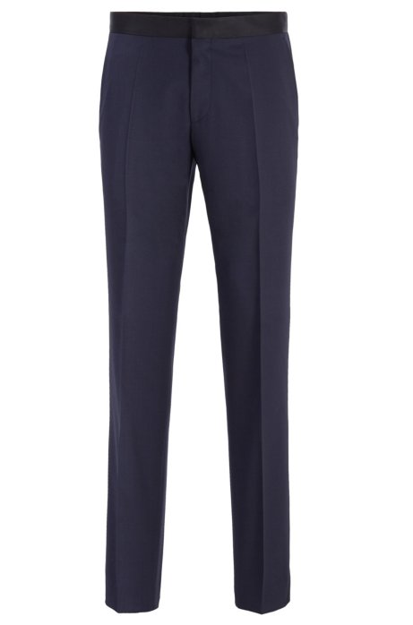 Slim-fit formal trousers in virgin wool with silk trims, Dark Blue