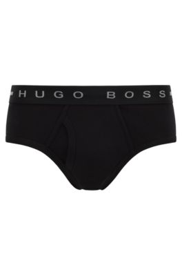 BOSS - Ribbed-cotton briefs with logo waistband