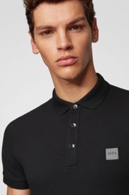 BOSS - Slim-fit polo van gewassen piqué met logopatch