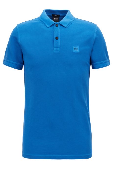 Slim-fit polo shirt in washed cotton piqu&eacute;, Blue